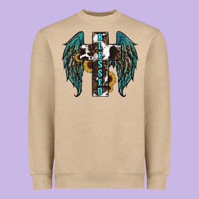 Western Wings Cross Blessed Heavyweight Sweatshirt Designed By Ranaportraitstore