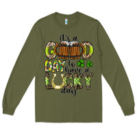 Army Green It's a Good Day To Have a Lucky Day Long Sleeve Tee - CowhideDigitalArt