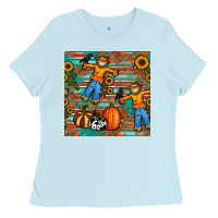 Baby Blue fall scarecrow seamless pattern Ladies Tee - BundleAndBundleShop