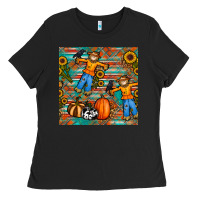 Black fall scarecrow seamless pattern Ladies Tee - BundleAndBundleShop