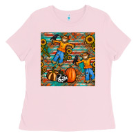 Bubblegum Pink fall scarecrow seamless pattern Ladies Tee - BundleAndBundleShop