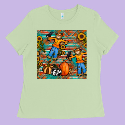 Fall Scarecrow Seamless Pattern Ladies Tee Designed By Bundleandbundleshop