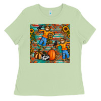 Matcha fall scarecrow seamless pattern Ladies Tee - BundleAndBundleShop
