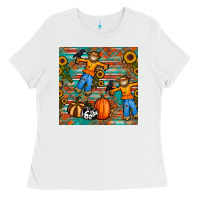 White fall scarecrow seamless pattern Ladies Tee - BundleAndBundleShop
