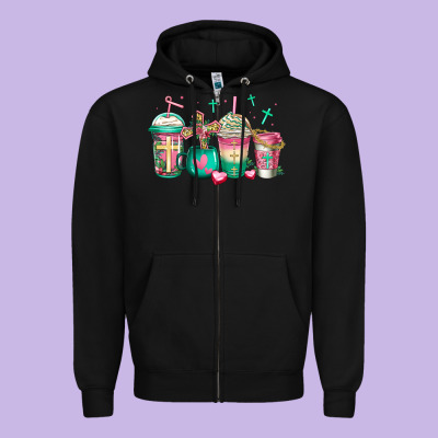 Religious Christian Coffee Cups Zipper Hoodie Designed By Jasminsmagicworld