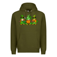 Army Green st patricks day gnomes with western hearts and shamrocks Premium Hoodie - Artiststas