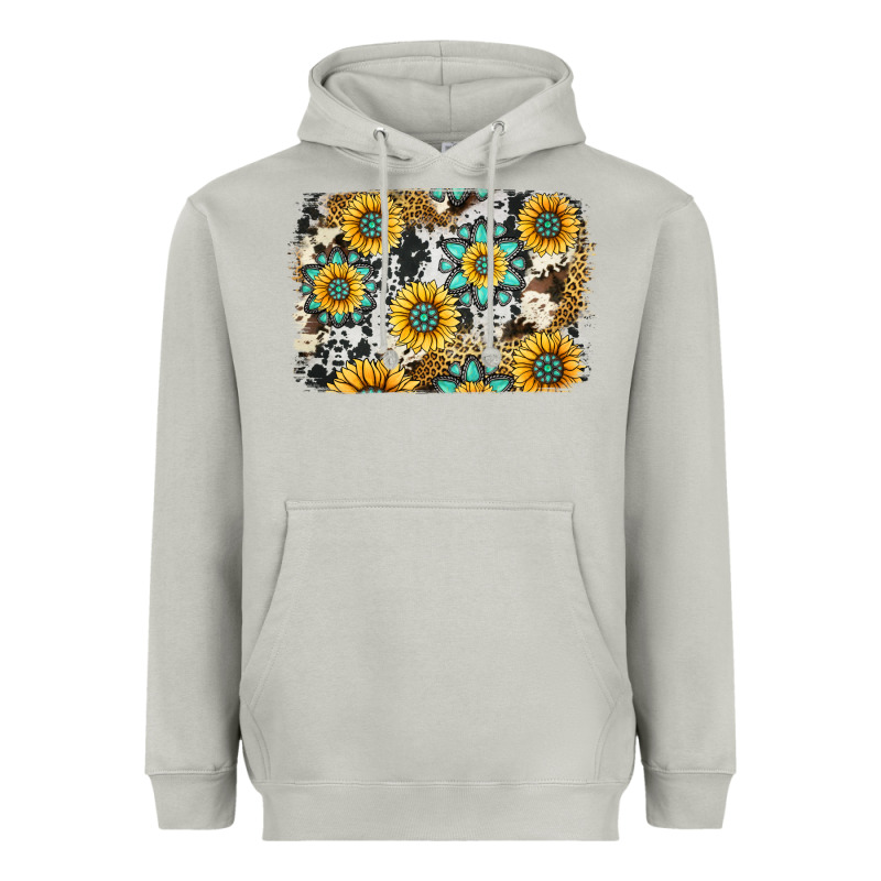 Gemstone Sunflower Cowhide Background Heavyweight Hoodie by Jasminsmagicworld | Teevron