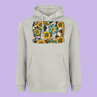 Gemstone Sunflower Cowhide Background Heavyweight Hoodie Designed By Jasminsmagicworld