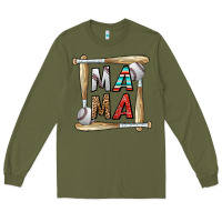 Army Green baseball mama Long Sleeve Tee - CowhideDigitalArt