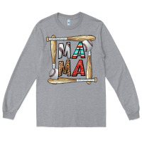 Heather Grey baseball mama Long Sleeve Tee - CowhideDigitalArt