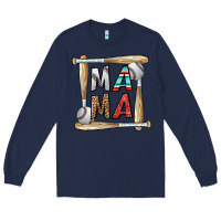 Navy baseball mama Long Sleeve Tee - CowhideDigitalArt