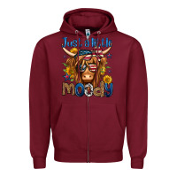 Burgundy just a little moody 4th of july long haired cow Zipper Hoodie - Jasminsmagicworld