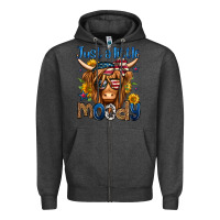 Charcoal Heather just a little moody 4th of july long haired cow Zipper Hoodie - Jasminsmagicworld