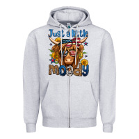 Heather Grey just a little moody 4th of july long haired cow Zipper Hoodie - Jasminsmagicworld