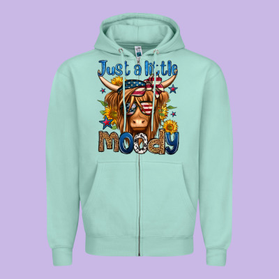 Just A Little Moody 4th Of July Long Haired Cow Zipper Hoodie Designed By Jasminsmagicworld