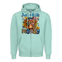 Seafoam just a little moody 4th of july long haired cow Zipper Hoodie - Jasminsmagicworld