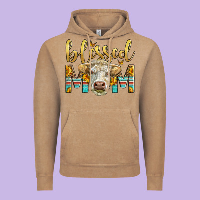 Western Blessed Mom Charolais Bull Vintage Hoodie Designed By Lillyallendesigns