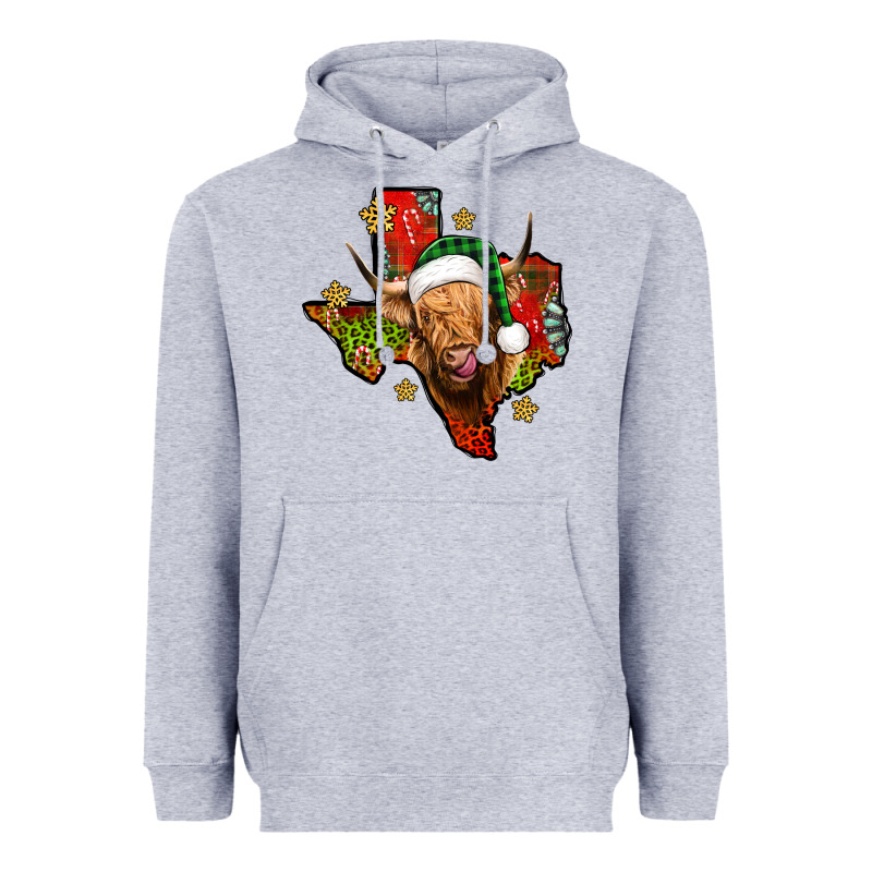 Christmas Texas Highland Cow Heavyweight Hoodie by Jasminsmagicworld | Teevron