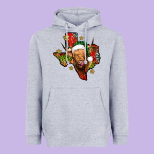 Christmas Texas Highland Cow Heavyweight Hoodie Designed By Jasminsmagicworld