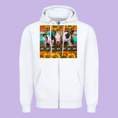 Heifers And Sunflowers Zipper Hoodie Designed By Jasminsmagicworld