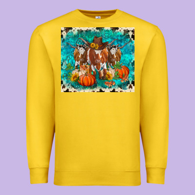 Fall Longhorn Cows Premium Sweatshirt Designed By Ranaportraitstore