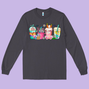 Easter Day Coffee Gnome Long Sleeve Tee Designed By Cowhidedigitalart