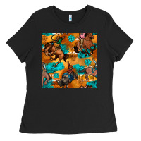 Black cowboy rodeo seamless pattern Ladies Tee - BundleAndBundleShop