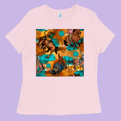 Cowboy Rodeo Seamless Pattern Ladies Tee Designed By Bundleandbundleshop