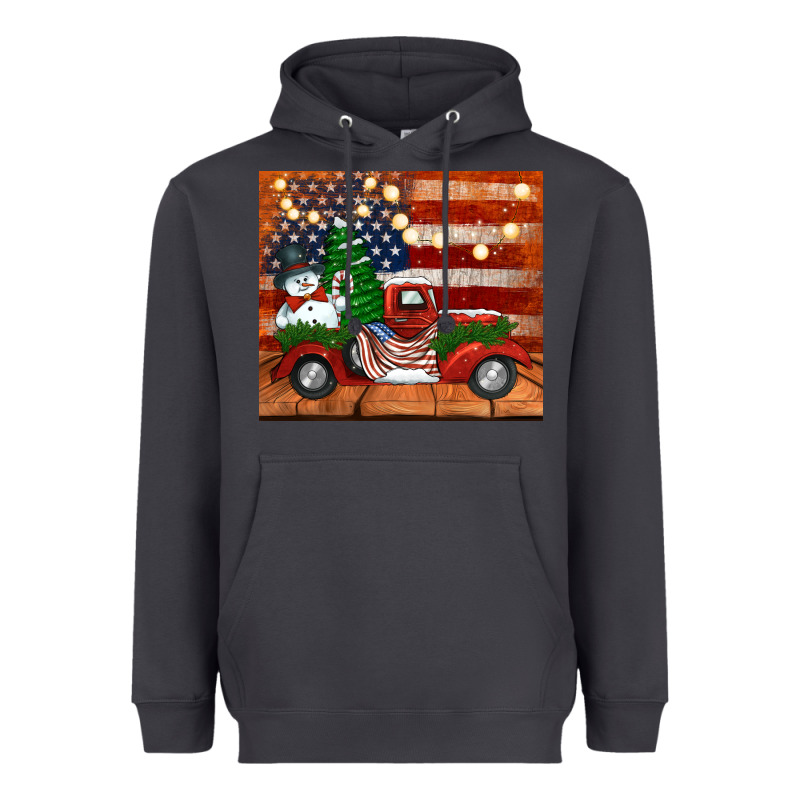 Christmas Truck With American Flag Heavyweight Hoodie by Jasminsmagicworld | Teevron