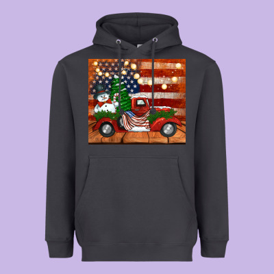 Christmas Truck With American Flag Heavyweight Hoodie Designed By Jasminsmagicworld