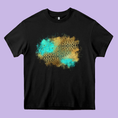 Turquoise Leopard Patch Heavy Core Tee Designed By Jasminsmagicworld