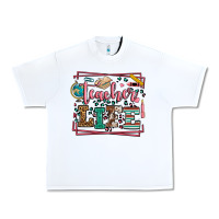 White Teacher life leopard frame Urban Heavy Tee - LillyAllenDesigns