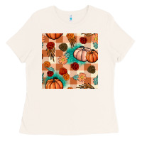 Bone floral pumpkins seamless pattern Ladies Tee - BundleAndBundleShop