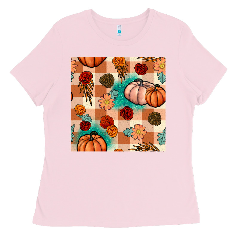 Floral Pumpkins Seamless Pattern Ladies Tee by BundleAndBundleShop | Teevron