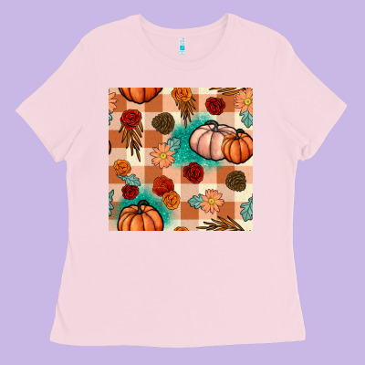Floral Pumpkins Seamless Pattern Ladies Tee Designed By Bundleandbundleshop