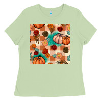 Matcha floral pumpkins seamless pattern Ladies Tee - BundleAndBundleShop