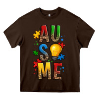 Chocolate Brown ausome autism Heavy Core Tee - OliviaCreatesArt