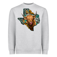 Heather Grey texas map highland cow Heavyweight Sweatshirt - Jasminsmagicworld