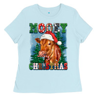 Baby Blue mooey christmas heifer Ladies Tee - FaDigitalArtStudio