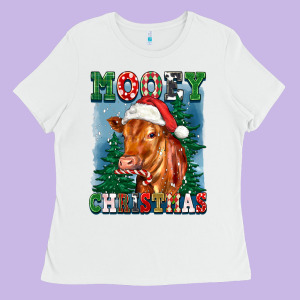 Mooey Christmas Heifer Ladies Tee Designed By Fadigitalartstudio