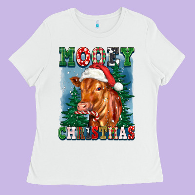 Mooey Christmas Heifer Ladies Tee Designed By Fadigitalartstudio
