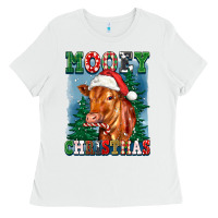 White mooey christmas heifer Ladies Tee - FaDigitalArtStudio
