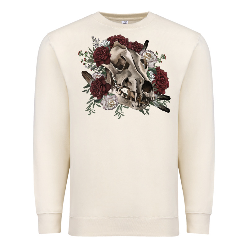 Floral Boho Wolf Skull Premium Sweatshirt by RanaPortraitStore | Teevron