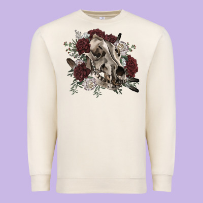 Floral Boho Wolf Skull Premium Sweatshirt Designed By Ranaportraitstore
