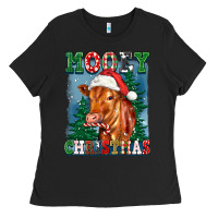 Black mooey christmas heifer Ladies Tee - FaDigitalArtStudio