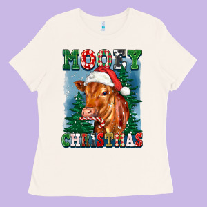Mooey Christmas Heifer Ladies Tee Designed By Fadigitalartstudio