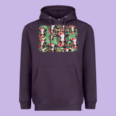 Baby Cow Floral Aztec Background Heavyweight Hoodie Designed By Jasminsmagicworld