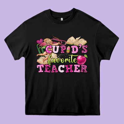 Cupid's Favorite Teacher Heavy Core Tee Designed By Oliviacreatesart