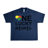 Navy one lucky mama Urban Heavy Tee - CowhideDigitalArt