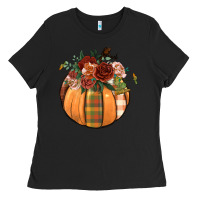 Black floral pumpkin Ladies Tee - BundleAndBundleShop